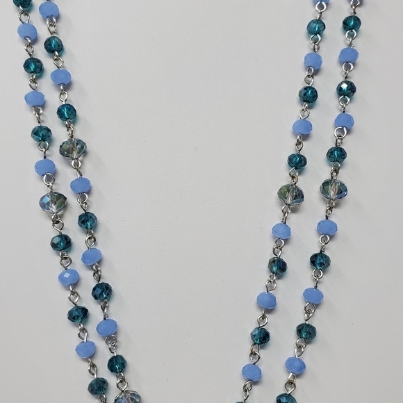 NAPIER DEMI PARURE NECKLACE CLIP ON EARRINGS SILVER BLUE GREEN FAUX STONE BEADS - Picture 4 of 16